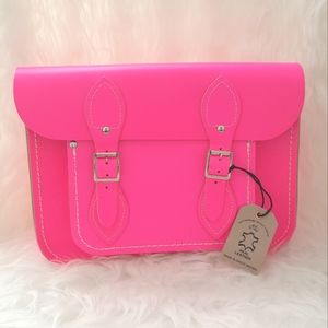 neon pink cambridge satchel in Leather